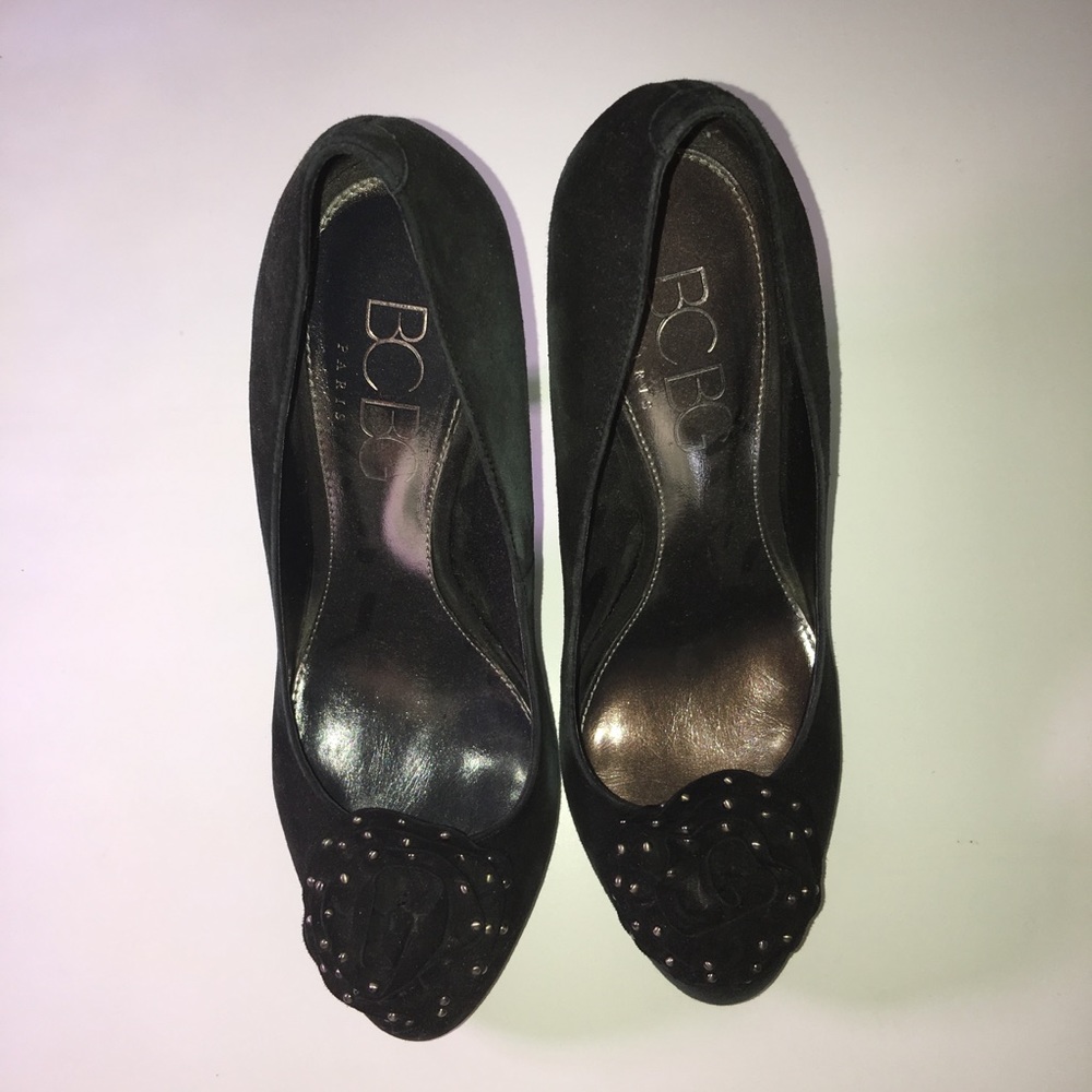 BCBG Black Suede Studded Round-Toe Flats